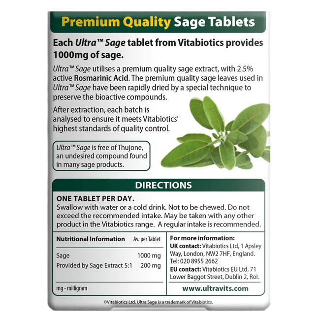 Vitabiotics Ultra Sage suplement diety z szałwią 30 tabletek