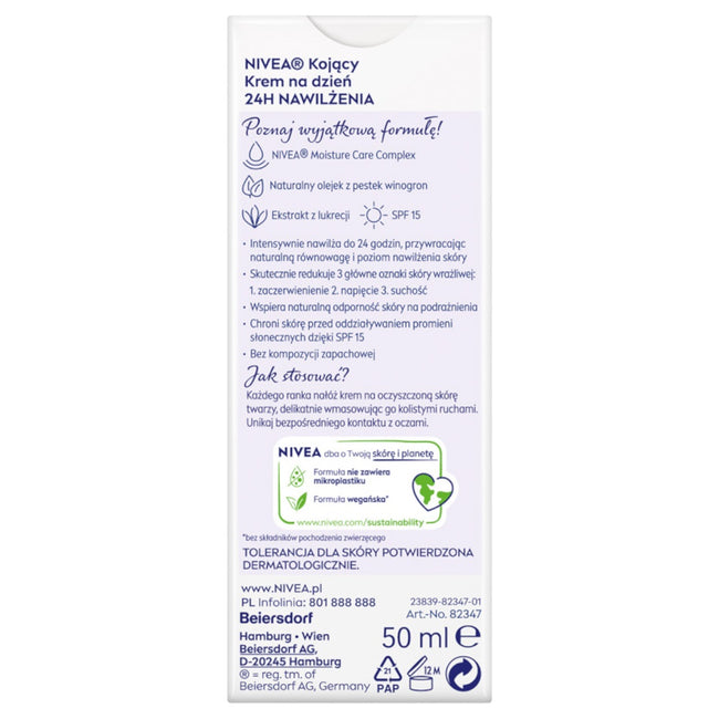 Nivea 24H Nawilżenia kojący krem na dzień SPF15 50ml