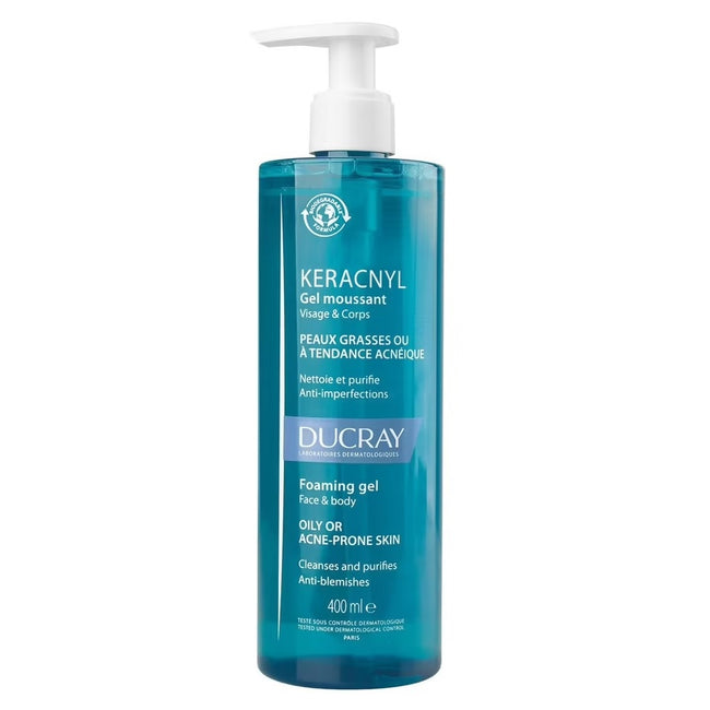 DUCRAY Keracnyl żel do mycia twarzy i ciała skóry skłonnej do trądziku 400ml