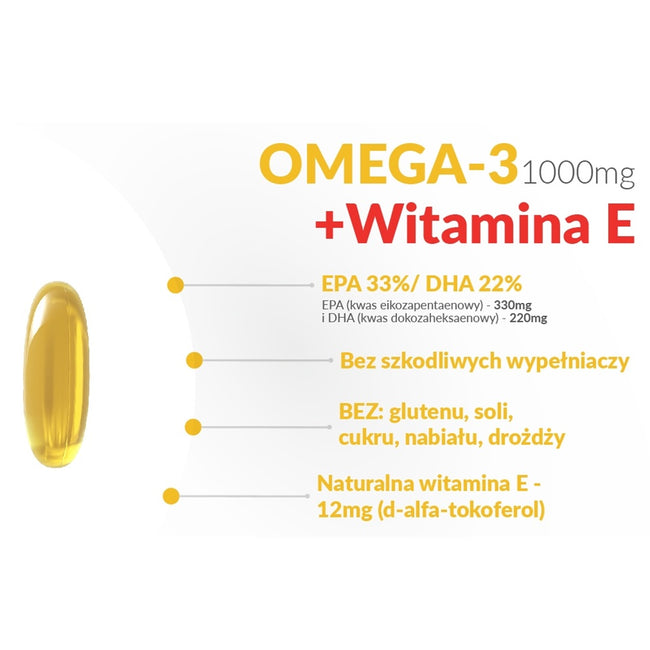 Progress Labs Omega 3 + Witamina E 1000mg No GMO suplement diety 90 kapsułek miękkich