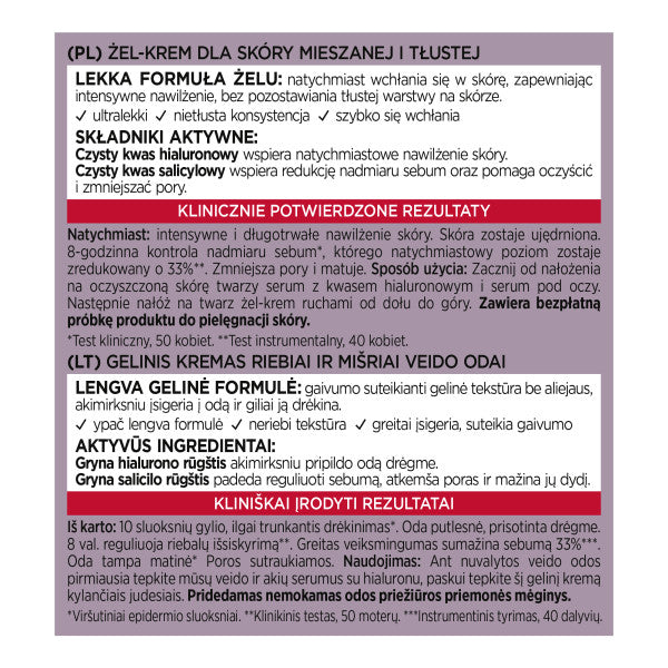 L'Oreal Paris Revitalift Filler nawilżający żel-krem regulujący nadmiar sebum na dzień z kwasem hialuronowym i salicylowym 50ml
