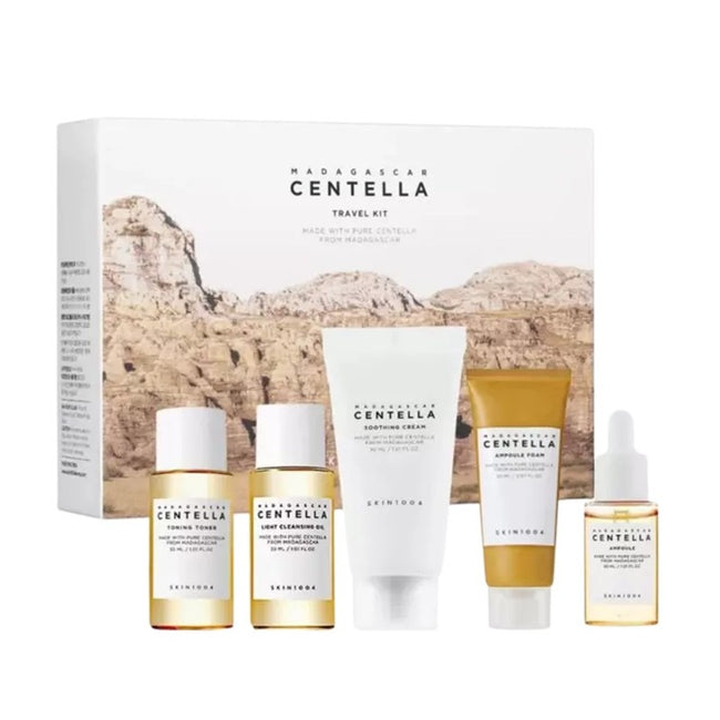 SKIN1004 Madagascar Centella Travel Kit zestaw olejek oczyszczający 30ml + pianka oczyszczająca 20ml + tonik do twarzy 30ml + serum do twarzy 30ml + krem do twarzy 30ml