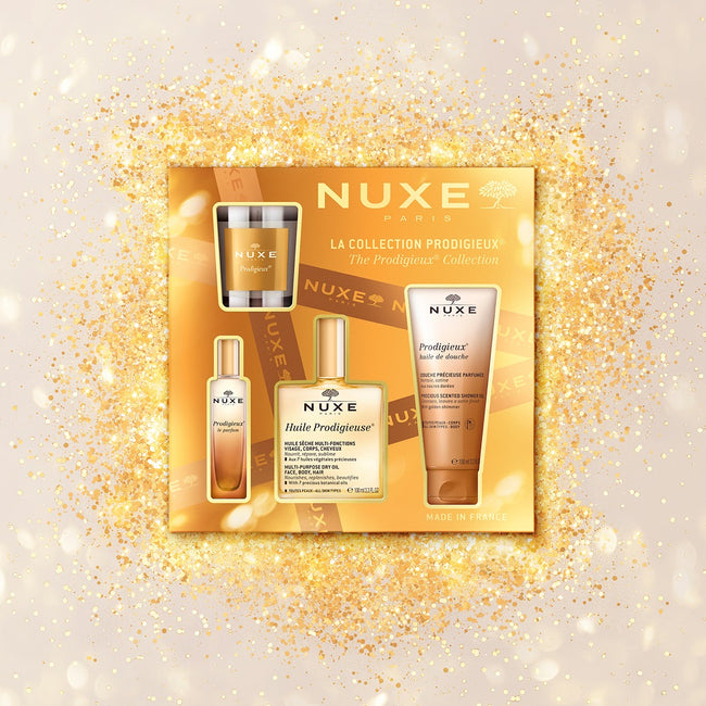Nuxe The Prodigieux Collection zestaw suchy olejek regenerujący 100ml + perfumy 15ml + olejek pod prysznic 100ml + świeca zapachowa 60g