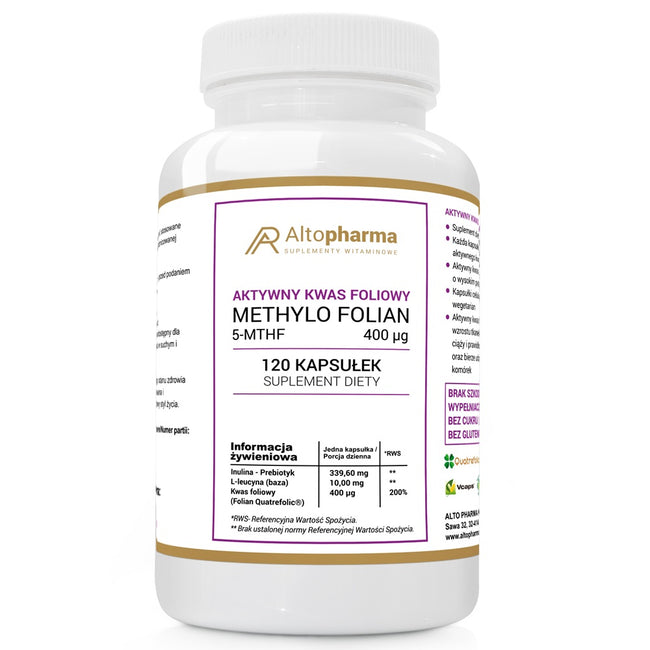 AltoPharma Aktywny Kwas Foliowy Methylo Folian 5-MTHF 400 mcg suplement diety 120 kapsułek