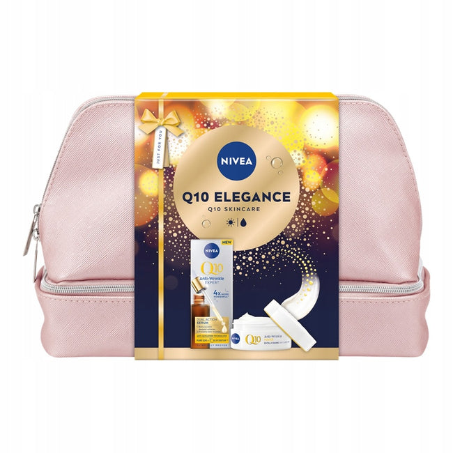 Nivea Q10 Elegance zestaw podwójnie aktywne serum do twarzy 30ml + ujędrniający krem na dzień SPF15 50ml + kosmetyczka