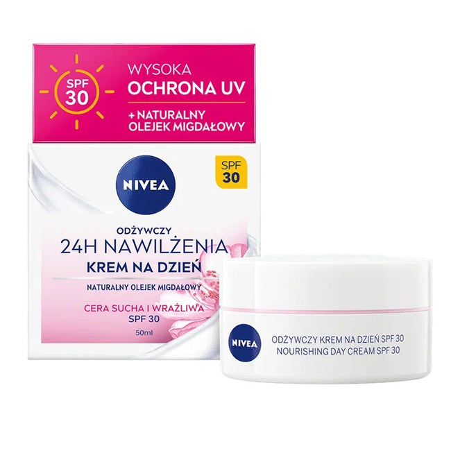Nivea 24H Nawilżenia odżywczy krem na dzień cera sucha i wrażliwa SPF30 50ml