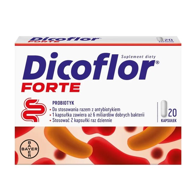 Dicoflor Forte probiotyk suplement diety dla dorosłych i dzieci 20 kapsułek