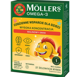 Möller's Omega-3 Rybki Wysoka Koncentracja suplement diety Malina 27 żelek