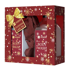 HiSkin Christmas Lady Set zestaw balsam do ciała 200ml + żel pod prysznic 200ml + gąbka 1szt.