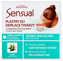 Joanna Sensual plastry do depilacji twarzy Aloes 12szt + tubka z oliwką łagodzącą 10ml