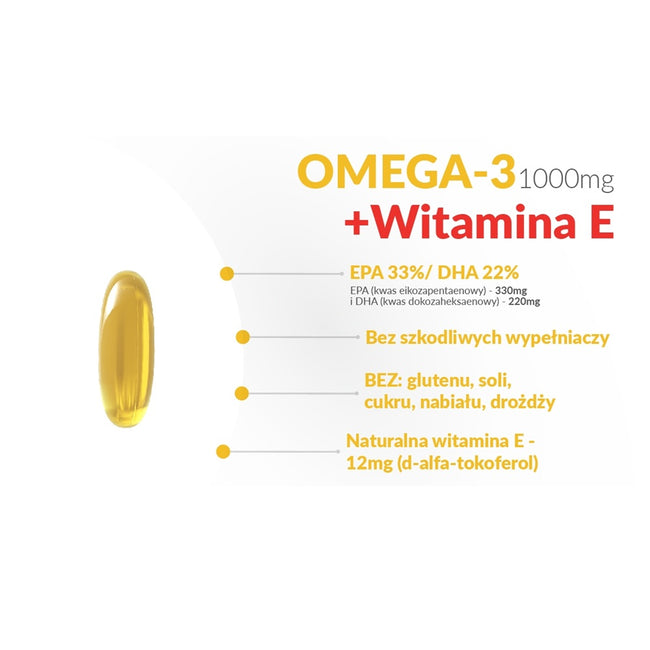 WISH Pharmaceutical Omega-3 1000mg + Vit E Natural Formula suplement diety 90 kapsułek miękkich
