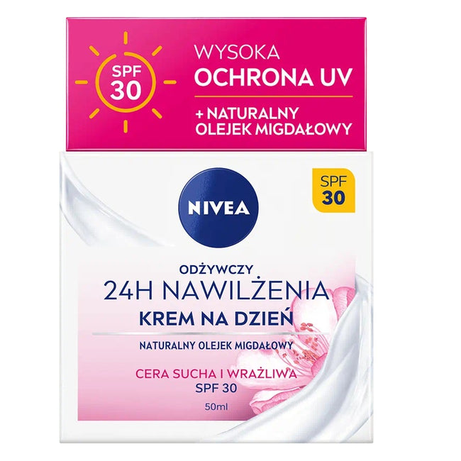Nivea 24H Nawilżenia odżywczy krem na dzień cera sucha i wrażliwa SPF30 50ml