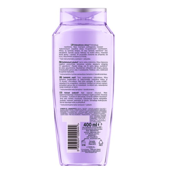 L'Oreal Paris Elseve Hyaluron Plump szampon wypełniający nawilżeniem do włosów odwodnionych 400ml