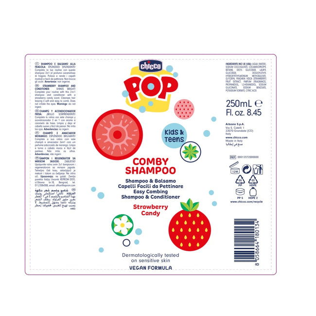 Chicco Pop szampon i odżywka 2w1 o zapachu truskawkowego sorbetu 250ml