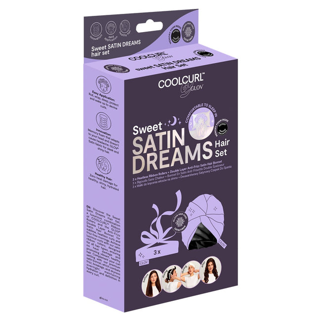 Glov Sweet Satin Dreams zestaw wałki do kręcenia włosów na zimno 3szt + dwuwarstwowy satynowy czepek do spania 1szt Black