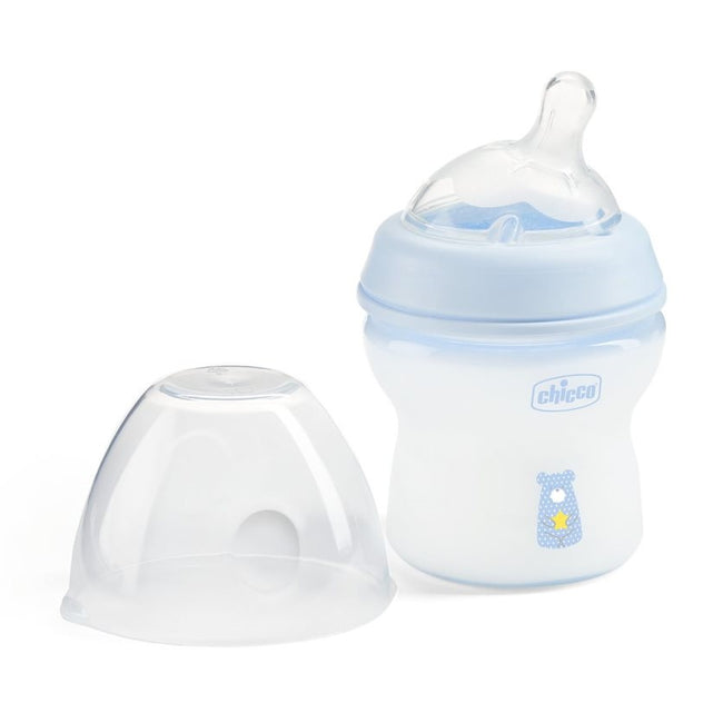 Chicco NaturalFeeling butelka plastikowa ze smoczkiem silikonowym przepływ wolny 0m+ Niebieska 150ml