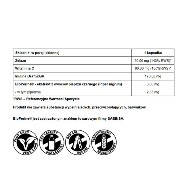 Pharmovit Żelazo organiczne 20mg suplement diety 60 kapsułek