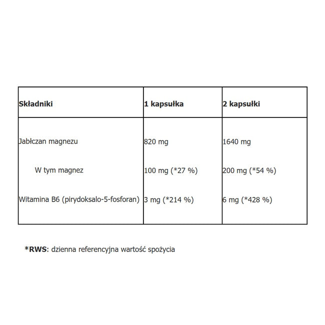 Aliness Jabłczan magnezu z B6 (P-5-P) suplement diety 100 kapsułek