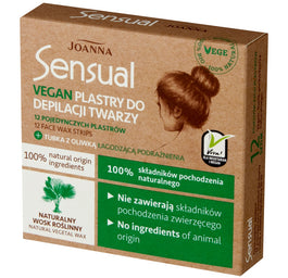 Joanna Sensual Vegan plastry do depilacji twarzy 12szt + tubka z oliwką łagodzącą 10ml