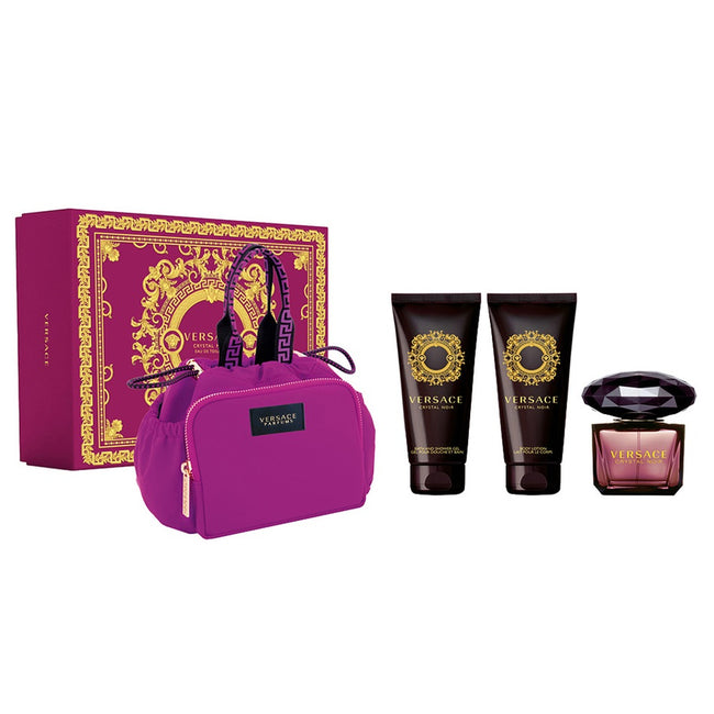 Versace Crystal Noir zestaw woda toaletowa spray 90ml + balsam do ciała 100ml + żel pod prysznic 100ml + torba kosmetyczna