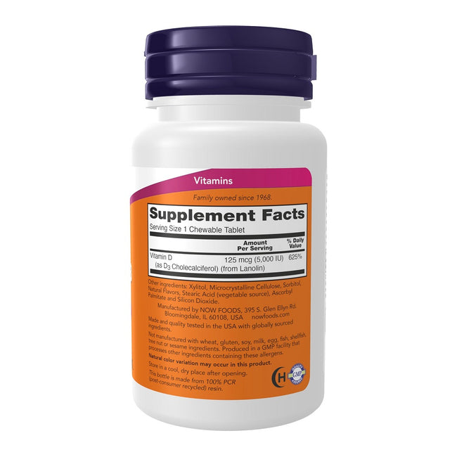 Now Foods Witamina D-3 5000IU suplement diety 120 tabletek do ssania