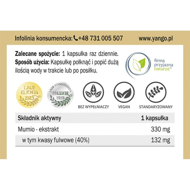 Yango Mumio Shilajit 40% kwasów fulwowych suplement diety 90 kapsułek