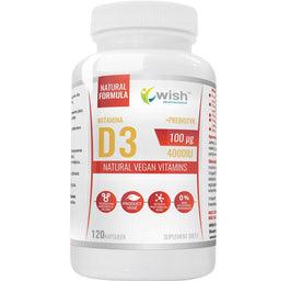 WISH Pharmaceutical Naturalna Witamina D3 100μg 4000IU + Prebiotyk suplement diety 120 kapsułek
