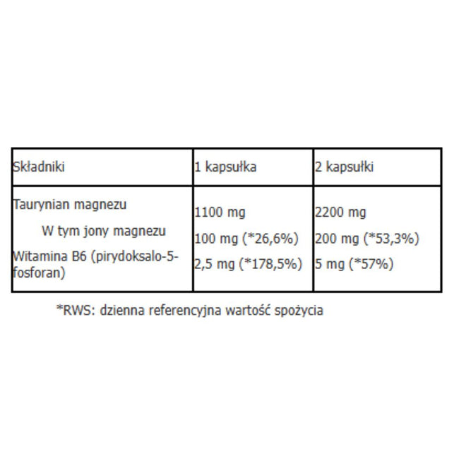 Aliness Taurynian Magnezu 100mg z B6 suplement diety 100 kapsułek