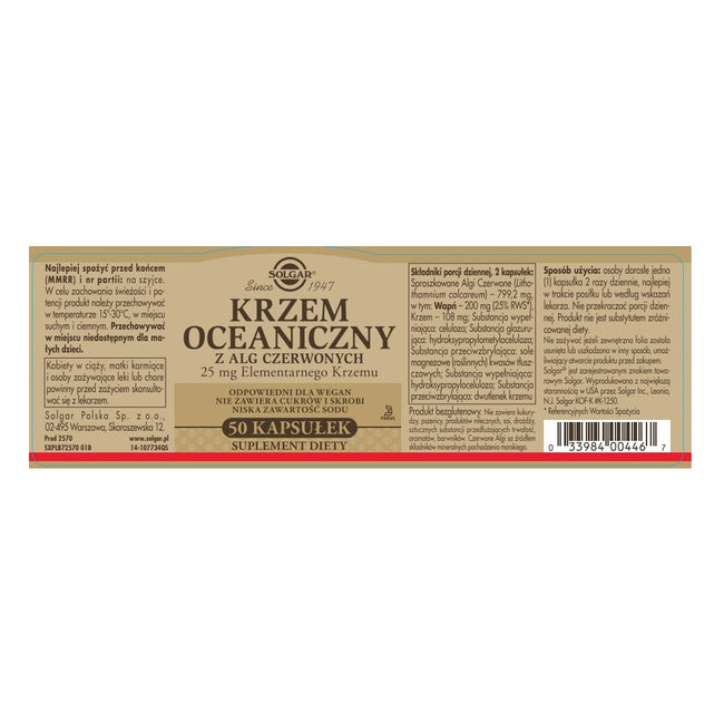 Solgar Krzem Oceaniczny suplement diety 50 kapsułek