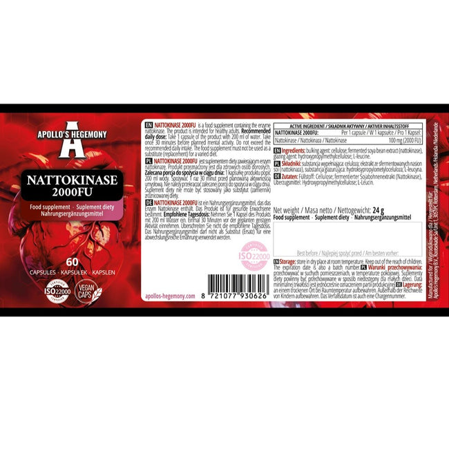 Apollo's Hegemony Nattokinase 2000FU suplement diety 60 kapsułek