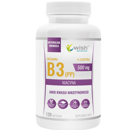 WISH Pharmaceutical Niacyna Witamina B3 (PP) 500mg + L-leucyna suplement diety 120 kapsułek