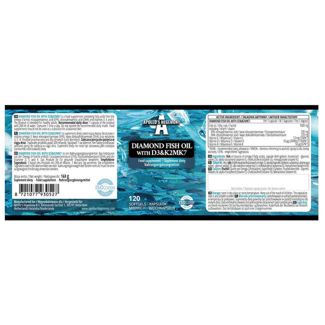Apollo's Hegemony Diamond Fish Oil with D3&K2MK7 suplement diety 120 kapsułek