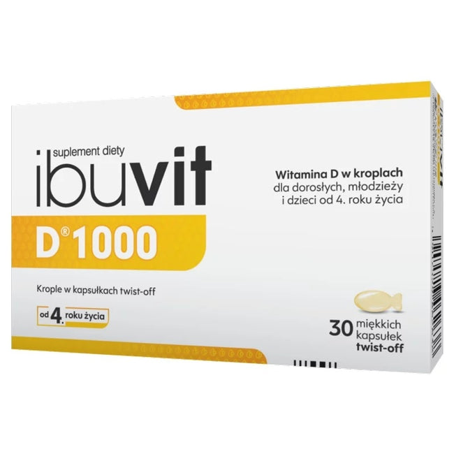 Ibuvit D1000 krople w kapsułkach twist-off dla dorosłych i dzieci suplement diety 30 kapsułek