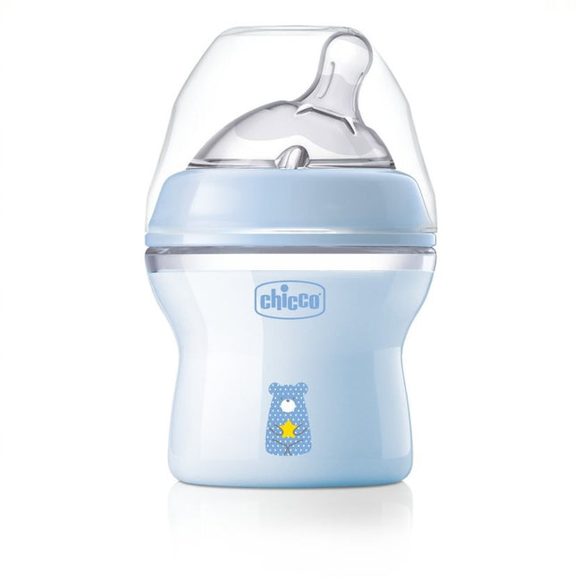 Chicco NaturalFeeling butelka plastikowa ze smoczkiem silikonowym przepływ wolny 0m+ Niebieska 150ml
