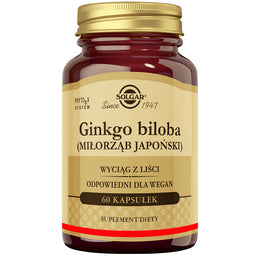 Solgar Ginkgo biloba suplement diety 60 kapsułek