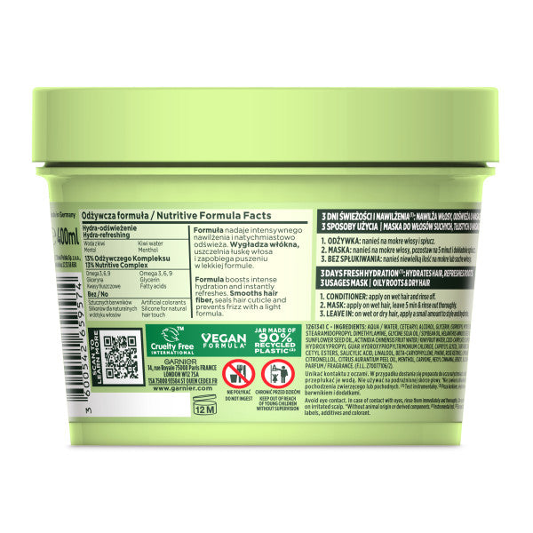 Garnier Fructis Hair Food Kiwi Menthol maska do włosów suchych i tłustych u nasady 400ml