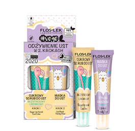 Floslek Vege Lip Care zestaw odżywienie ust w 2 krokach cukrowy scrub bezstresowy limonkowy + maska do ust stylowa gruszkowa 2x14g