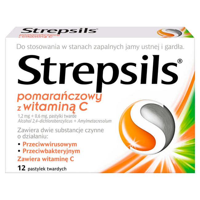 Strepsils Pastylki do ssania z pomarańczą i witaminą C 12szt.