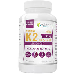WISH Pharmaceutical Witamina K2 100µg MK-7 z Natto Natural Vitamin suplement diety 120 tabletek