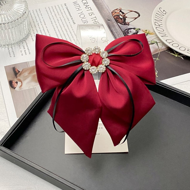 Ecarla Spinka do włosów kokarda z diamencikami Bordowa XL SP441BOR