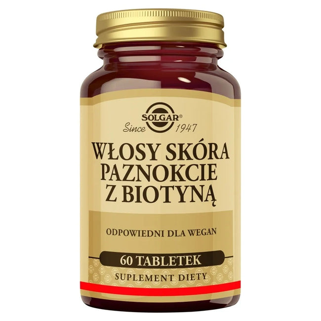 Solgar Włosy skóra paznokcie z biotyną suplement diety 60 tabletek