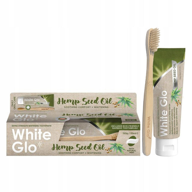 White Glo Hemp Seed Oil wybielająca pasta do zębów z olejem konopnym 150g/115ml + bambusowa szczoteczka