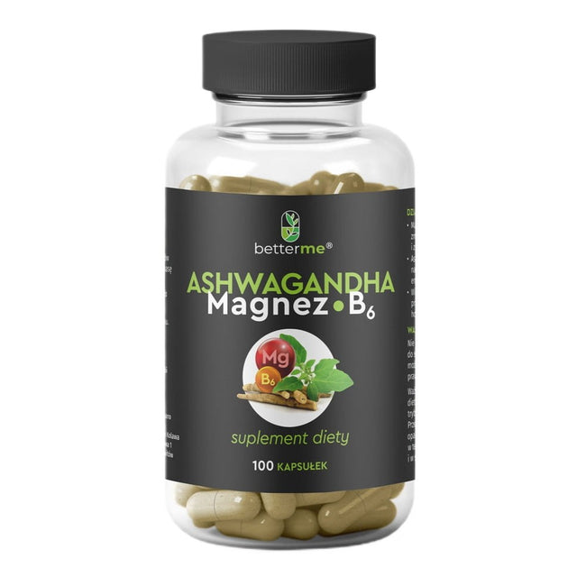 BetterMe Ashwagandha Magnez B6 suplement diety na zmęczenie i stres 100 kapsułek