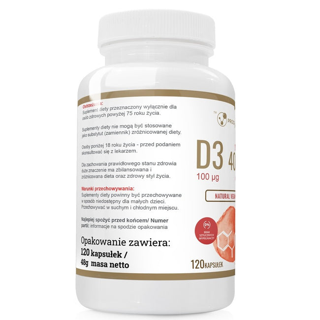 Progress Labs Witamina D3 4000IU + Prebiotyk suplement diety 120 kapsułek