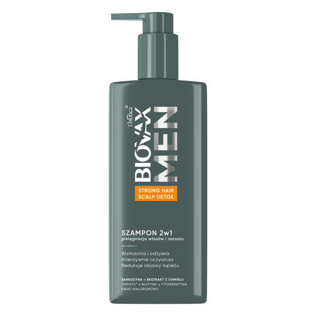 BIOVAX Men Strong Hair Scalp Detox szampon 2w1 pielęgnacja włosów i zarostu 200ml