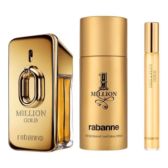 Paco Rabanne Million Gold zestaw woda perfumowana spray 50ml + dezodorant spray 150ml + woda perfumowana spray 10ml