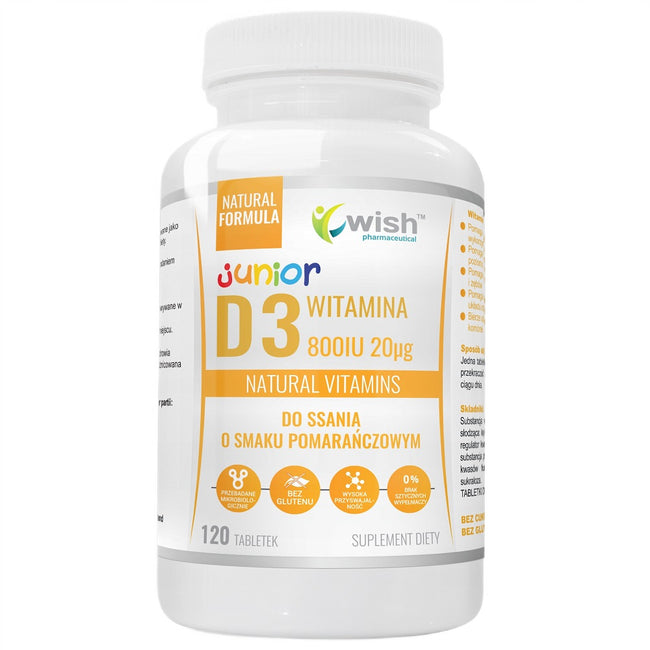 WISH Pharmaceutical Witamina D3 800IU 20µg Junior suplement diety 120 tabletek do ssania