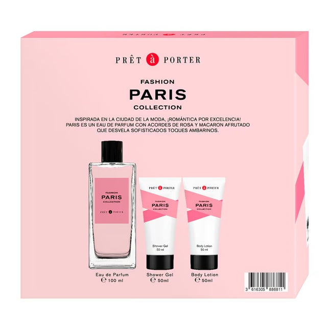 Coty Pret A Porter Paris zestaw woda perfumowana spray 100ml + balsam do ciała 50ml + żel pod prysznic 50ml