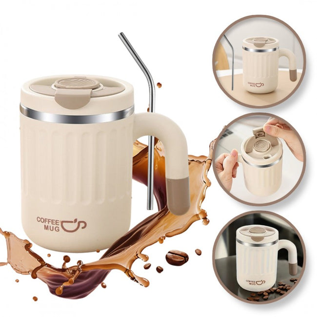 Ecarla Coffee Cup kubek termiczny ze słomką Kremowy