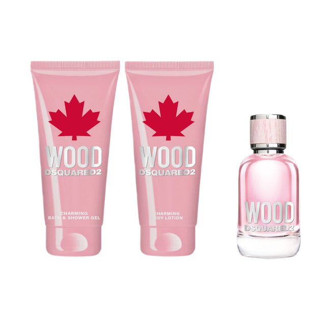 Dsquared2 Wood Pour Femme zestaw woda toaletowa spray 50ml + balsam do ciała 100ml + żel pod prysznic 100ml